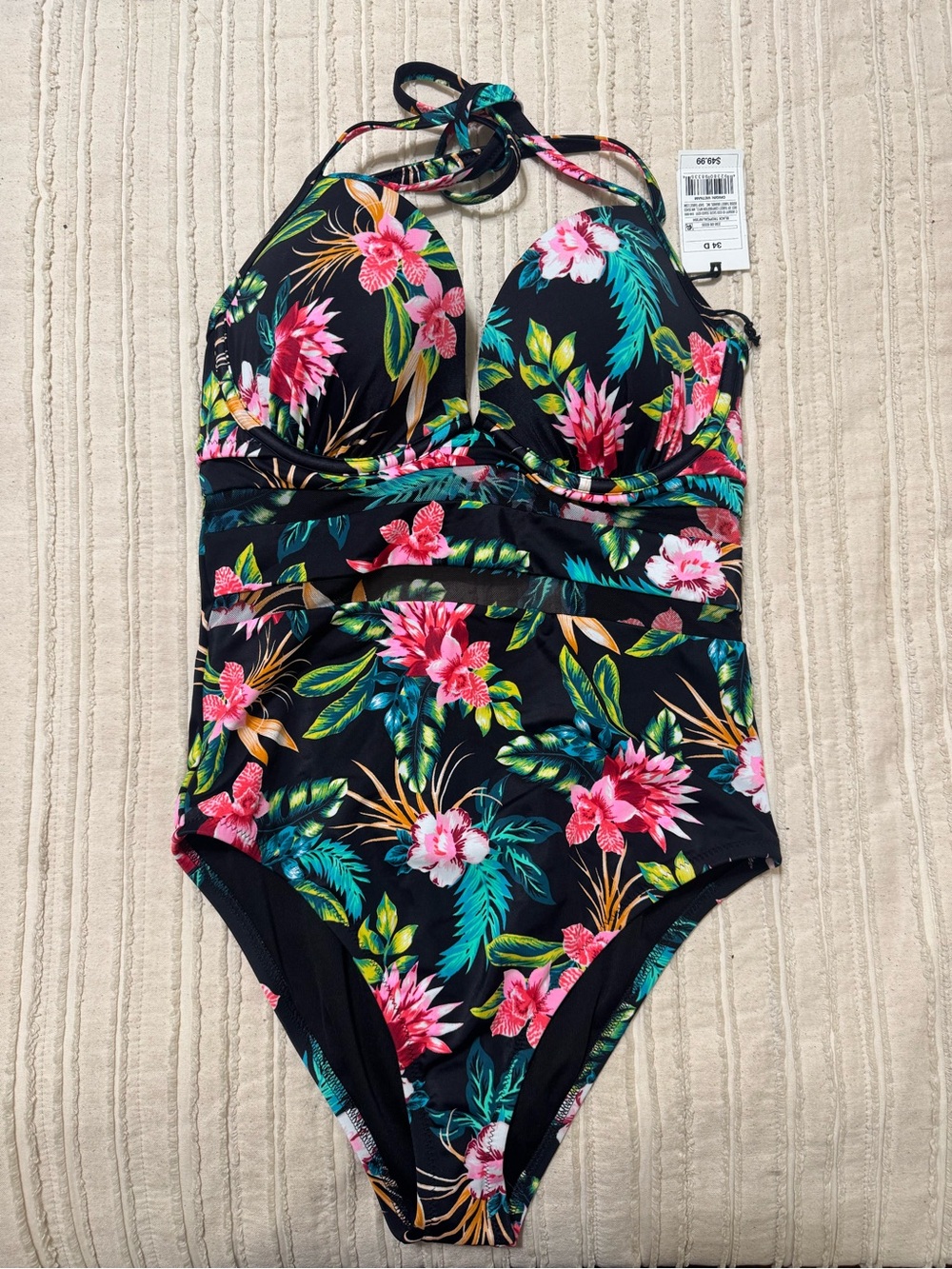 Shade & Shore Lightly Lined Mesh Inset One-Piece Swimsuit Size 34D